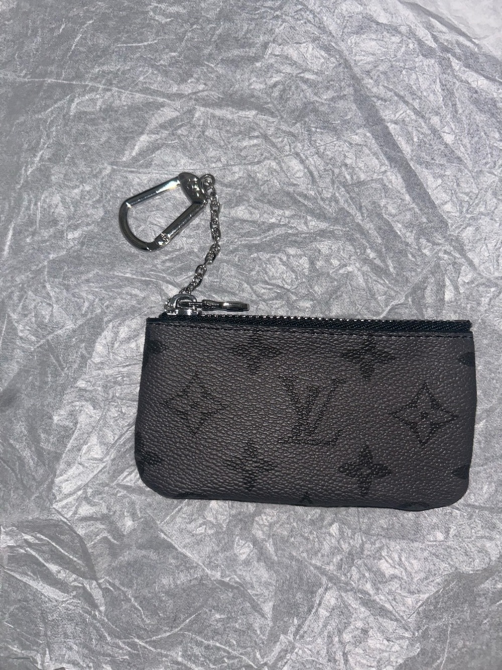 Black Monogram Zipped Key Pouch with Chain